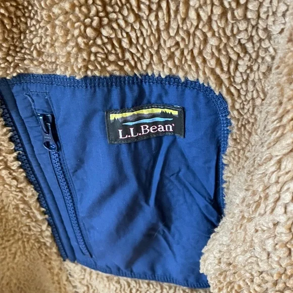 L.L. Bean Tan Fleece Jacket with Navy Accents - Picture 3 of 4
